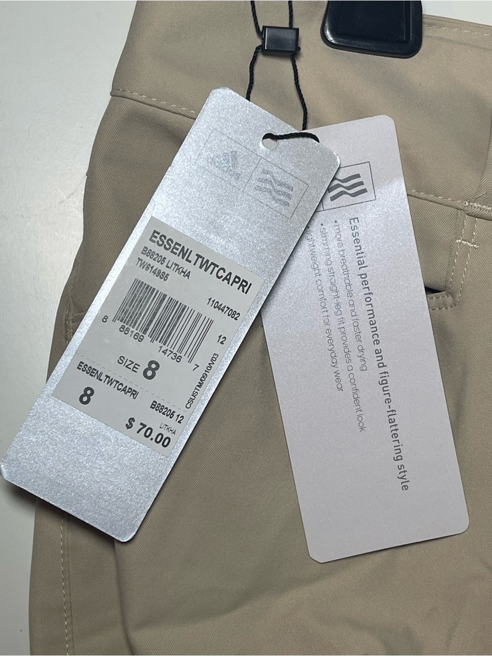ADIDAS Essential Lightweight Beige Tan Golf Capri Pants Size 8 NWT - Picture 8 of 9